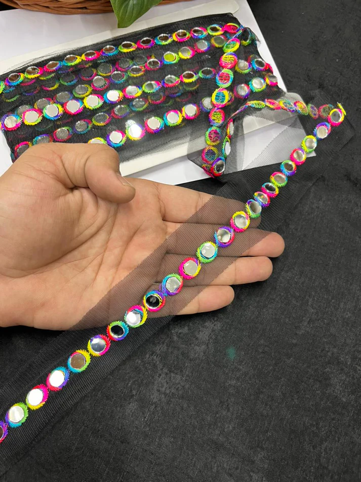Real Mirror work Lace Border - Dark Multi